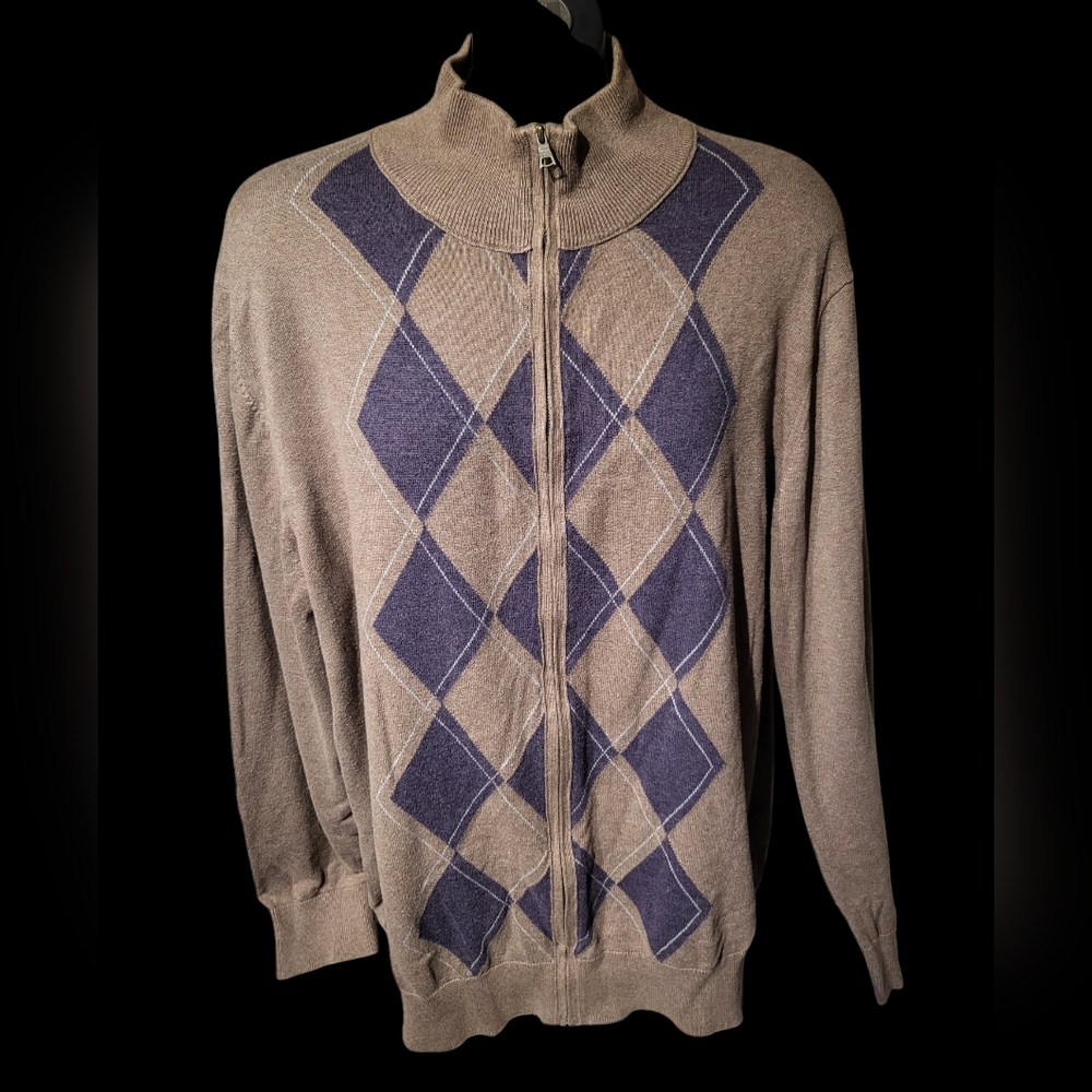 Argyle cotton zip sweater